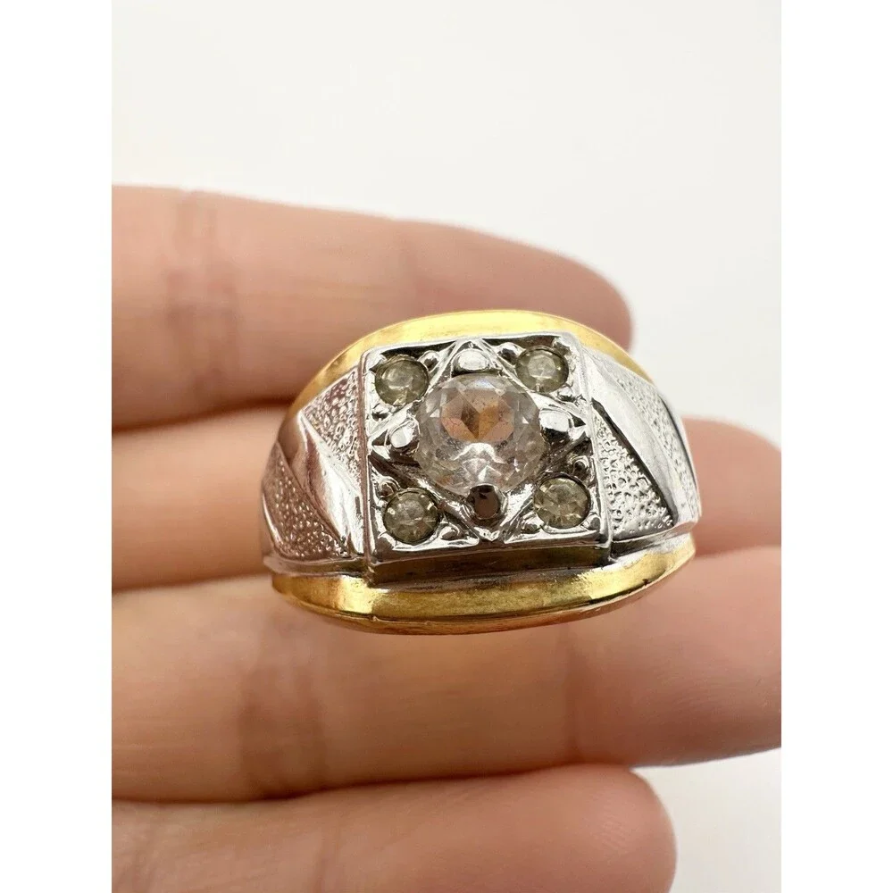 Vintage 18k Gold Electroplated Rhinestone Ring Size 10